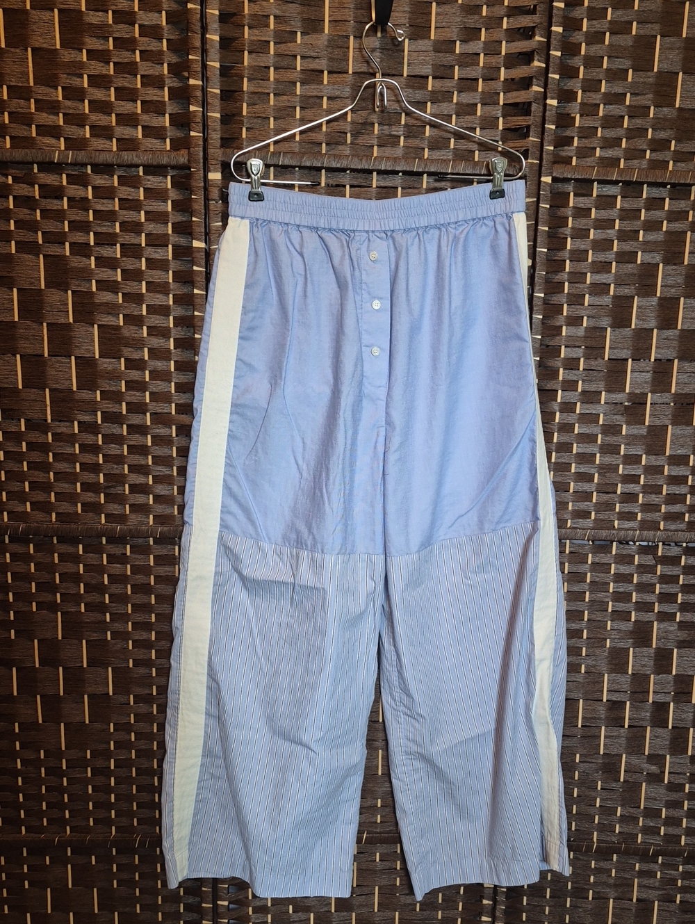 Light Blue Wide-Leg Pants with White Side Stripe
